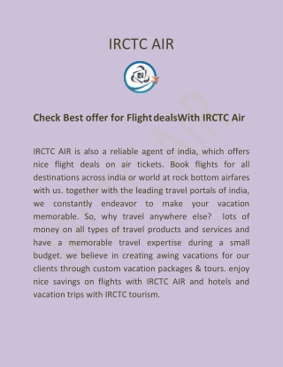 Check Best offer for Flight  deals With IRCTC Air