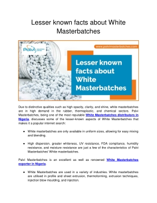 Lesser known facts about White Masterbatches