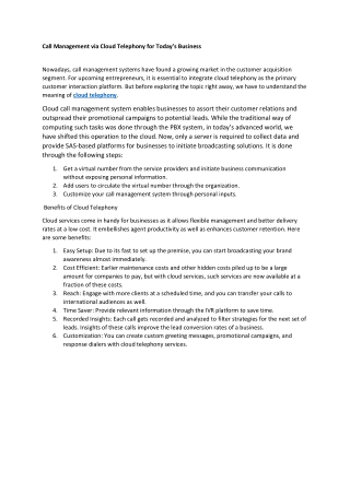 Call Management via Cloud Telephony for Today’s Business