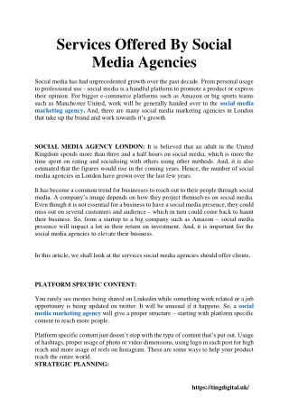 Services Offered By Social Media Agencies