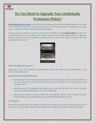 Do You Need to Upgrade Your Underbody Protection Plates