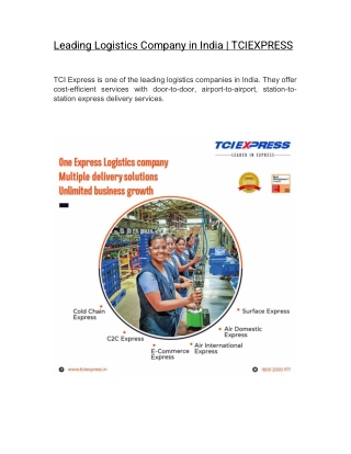 Leading Logistics Company in India  | TCIEXPRESS