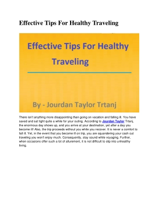 Effective Tips For Healthy Traveling-