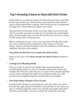 Top 5 Amazing Creams to Deal with Dark Circles