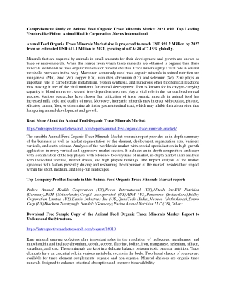 Comprehensive Study on Animal Feed Organic Trace Minerals Market 2021