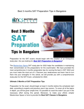 Best 3 months SAT Preparation Tips in Bangalore