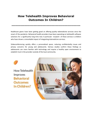 How Telehealth Improves Behavioral Outcomes In Children_