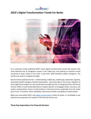 2022’s Digital Transformation Trends For Banks