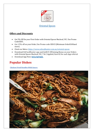 10% off - Oriental Spoon Thai Menu Macleod Melbourne,VIC