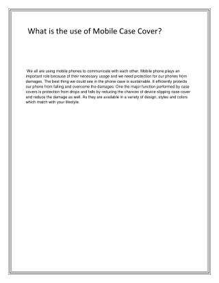 What is the use of Mobile Case Cover