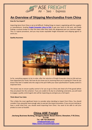 An Overview of Shipping Merchandise From China