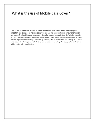 What is the use of Mobile Case Cover