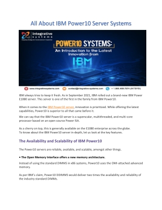 All About IBM Power10 Server Systems