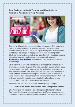 Best Colleges to Study Tourism and Hospitality in Australia- Assignment Help Adelaide