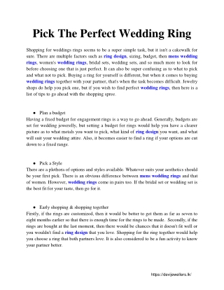 Pick The Perfect Wedding Ring