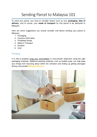 Sending Parcel to Malaysia 101