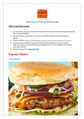 10% off - Casa Diverso Cafe Restaurant Menu Eaglehawk,VIC