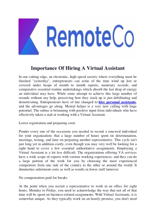 Importance Of Hiring A Virtual Assistant