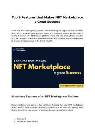 Top 9 Features that Makes NFT Marketplace a Great Success