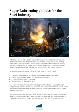 Super Lubricating abilities for the Steel Industry - Molygraph