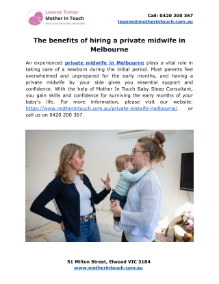 The benefits of hiring a private midwife in Melbourne