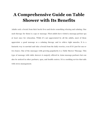 A Comprehensive Guide on Table Shower with Its Benefits