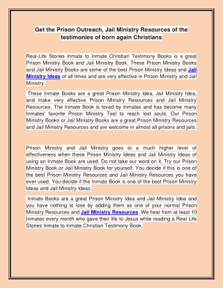 Get the Prison Outreach, Jail Ministry Resources of the testimonies of born again Christians