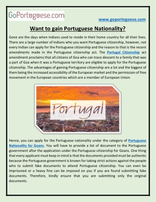 Want to gain Portuguese Nationality?
