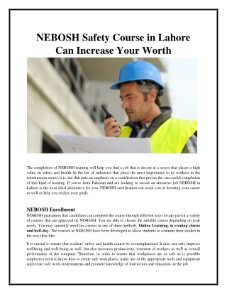 NEBOSH Safety Course in Lahore Can Increase Your Worth