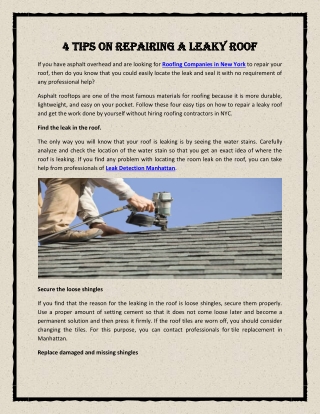 4 Tips on Repairing a Leaky Roof