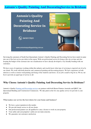 Antonio’s Quality Painting And Decorating Service In Brisbane