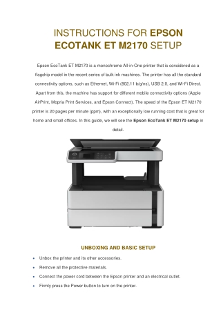 Epson Ecotank ET M2170 - Easy Setup Guide