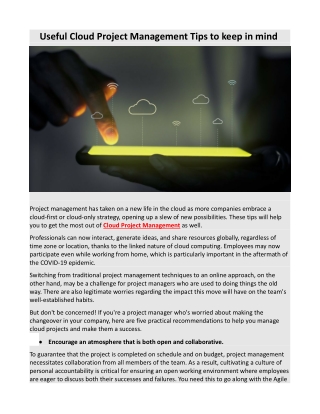 Useful Cloud Project Management Tips to keep in mind