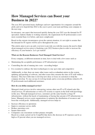 How Managed Services can Boost your Business in 2022