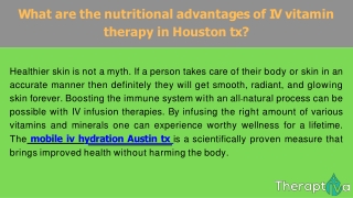 What are the nutritional advantages of IV vitamin therapy in Houston tx