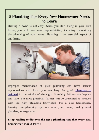 5 Plumbing Tips Every New Homeowner Needs to Learn