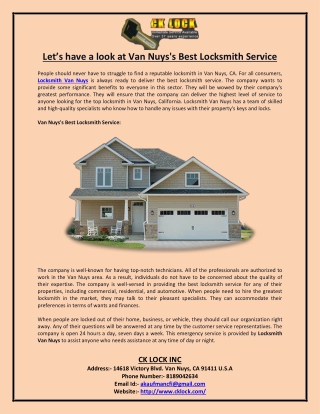 Let’s have a look at Van Nuys's Best Locksmith Service