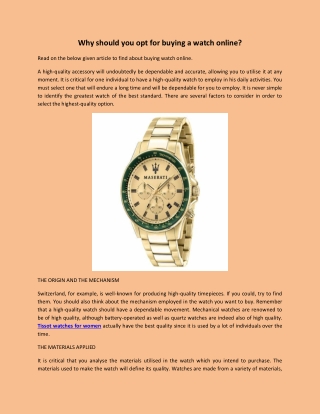 Why should you opt for buying a watch online