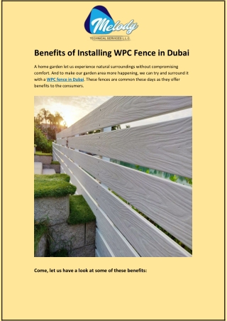 Benefits of Installing WPC Fence in Dubai