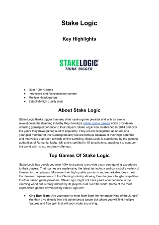 Casino Game Provider - Stake Logic