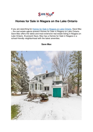 Homes for Sale in Niagara on the Lake Ontario-