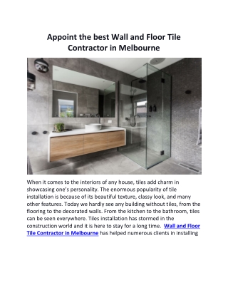 Appoint the best Wall and Floor Tile Contractor in Melbourne