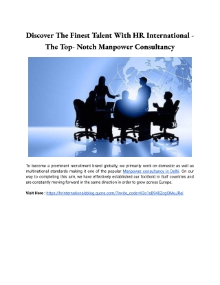 Discover The Finest Talent With Hr International- The Top- Notch Manpower Consultancy