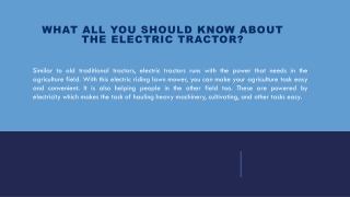 What All You Should Know About The Electric Tractor