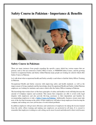 Safety Course in Pakistan - Importance and Benefits