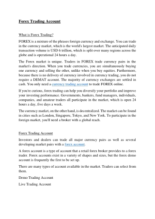Forex trading account | Open a Forex Trading Account