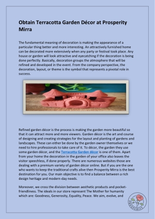 Obtain Terracotta Garden Décor at Prosperity Mirra 