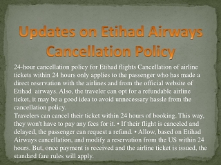 Updates on Etihad Airways Cancellation Policy Call Us  1-888-441-7259