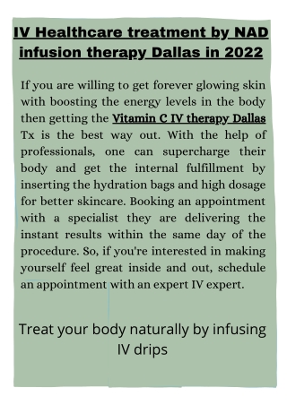 IV Healthcare treatment by NAD infusion therapy Dallas in 2022