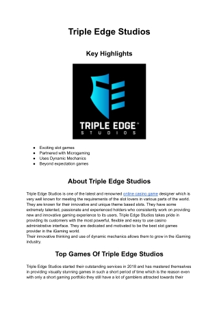 Casino Game Provider - Triple Edge Studios